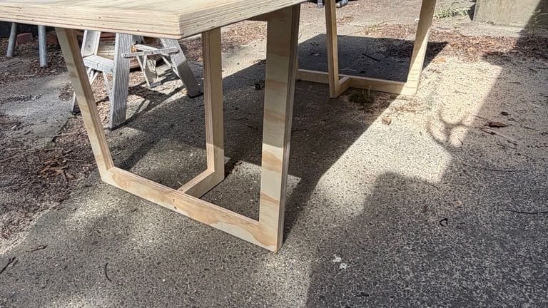 Table outdoors in sunlight during assembly